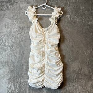 Zara Sz S‎ Draped Linen Blend Dress in Oyster White Women's New